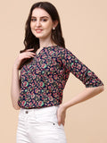 Wedani Women'S Casual Puff Sleeves V Neck Foral Top (X-Large Navy),Navy,XL,Polyester,Western,