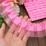 Retro Polka Dot Ruffle Trim 5 Yards Pink Gatherd Edge Trim for Costume Home Decor