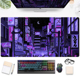 Tokyo Street Desk Pad Purple, Cute Retro Large Gaming Mouse Pad, Japanese Anime Laptop Keyboard Mouse Mat XXL, Aesthetic Neon Pi