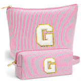 Fohufo Travel Makeup Bag Organizer - Travel Essentials Toiletry Bag for Women, Initial Travel Toiletry Bag with Zipper | Preppy