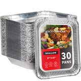 (30 Pack) Disposable Aluminum Pans 9x13 Shallow, Heavy Duty 1.75 Deep Foil Pans, Baking Tins, 13x9 Baking Pan for Cooking and Se