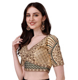 Vihu Fashion Silk Women's Saree Blouse, Half Sleeve, Cream