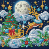 antor Christmas Diamond Painting Kit, 5D Special Shape Diamond Art for Adults, Reindeer Pulling Sleigh at Night DIY Crystal Rhin