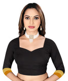 Greciilooks Saree For Women - Cotton Silk Colour Block Simple Butta & Paisley Golden Border Buti With Un-Stitched Blouse Piece Suitable For Festival, Function, Wedding(Pack Of 1) (Black)