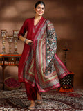 Libas Women'S Silk Blend Kurta Set (39063_Maroon Maroon L