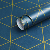 Safiyya Gold and Blue Wallpaper Peel and Stick Wallpaper Modern Geometric Contact Paper Waterproof Self Adhesive Wall Paper for