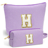 Fohufo Small Makeup Bag for Purse - Travel Makeup Bag Set, Initial Make up Bag Organizer Makeup Pouch, Purple Preppy Stuff Birth