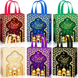 Clysee 6 Pcs Eid Mubarak Reusable Gift Bags with Handles Non Woven Ramadan Mubarak Gift Bags 6 Colors Eid Mubarak Treat Bags Gif