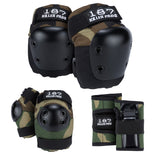 187 Killer Pads Skateboarding Knee Pads, Elbow Pads, And Wrist Guards, Six Pack Pad Set, Camo, Junior