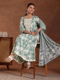 Libas Green Pure Cotton Printed Kurta Sets For Women Green S 36912
