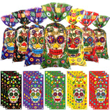 Pajean 100 Pcs Dia De Los Muertos Goodie Bags Day of the Dead Gift Bags with Golden Twist Ties Dia De Los Muertos Sugar Skull Pa