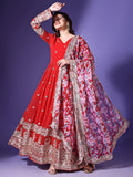 Wedani Georgette Embroidered Anarkali Dress For Women,Red,2XL,,,