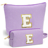 Fohufo Initial Makeup Bag Set - Cute Purple Stuff for Women, Makeup Pouch Cosmetic Bag Small Makeup Bag for Purse, Travel Essent
