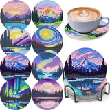 UPINS 8 Pcs Diamond Art Painting Coasters with Holder,Landscape DIY Diamond Art Paintings Coaster Kits Drink Coasters for Birthd