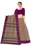 Tamaira Fashion Womens Plain Weave Pure Cotton Saree Without Blouse Piece(Ab35_Brown And Magenta)