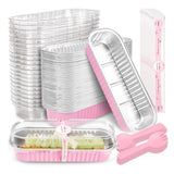 NPLUX 50 PACK Mini Cake Pans with Lids and Spoons,Rectangular Aluminum Foil Bread Pan,Mini Loaf Pans and Food Containers with Li