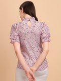 Wedani Women'S Casual Puff Sleeves Ruffled Collor Foral Top (Medium Purple),Purple,M,Rayon,Regular,