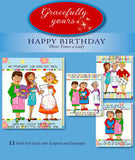 Gracefully Yours Church Kitchen Ladies 3 Times a Lady Birthday Greeting Cards Featuring Marylou Herald, 12, 4 Designs/3 Each wit