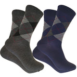 Cotson MenS Argyle Organic Cotton Socks (Grey, Navy Blue) Pack Of 2 Pair