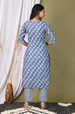 Gosriki Women'S Cotton Blend Straight Printed Kurta With Pant (Funki Blue_S-Go_Blue_Small),Blue,,B09ZF6K322