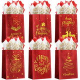 Christmas Gift Bags 24 Pieces, Red Glitter Christmas Bags for Handkerchief Paper Gifts, 6 Styles Red and Gold Foil Paper Handles