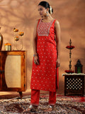 Libas Womens Woven Design Silk Blend Straight Kurta With Trousers And Dupatta Orange M