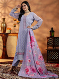 Libas Womens Embroidered Georgette Straight Kurta With Trousers And Dupatta Lavender M