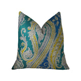 Plutus Brands Plutus Fun Paisley Handmade Throw Pillow, 16 X 16, Blue/Yellow/Green
