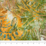 Singer Fabric - 100% Cotton, Batik Collection, Green and Orange Leaves, 42 Inches, 2 Yard Precut
