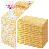 12 Pieces Gold Table Runner Metallic Thin Mesh Table Runner Roll 11 x 84 Inches Rectangle Glitter Runner for Wedding Baby Shower