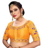 Vihu Fashion Womens Silk Floral Half Sleeve Regular Blouse (Vf Rakhi Yellow 38