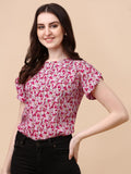 Wedani Women'S Casual Short Sleeves Round Neck Foral Top (Large Multi),Multicolour,L,Polyester,Western,