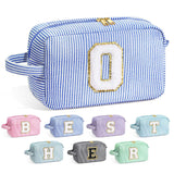 YOOLIFE Initial Cosmetic Bag for Women - Monogram Cute Initial Blue Makeup Bags Toiletry Pouch Make Up Case for Women Her Best F