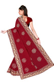 Tamaira Fashion Womens Plain Weave Pure Cotton Saree With Heavy Embroidery And Stone Work Without Blouse Piece (Red)