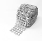 Diamond Flower Shape Mesh Wrap Roll Faux Rhinestone Crystal Ribbon 4 x 10 Yards (30 ft) (Silver)
