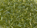 Czech Bugle Beads 40 gr / 1.4 oz Glass Tube Size #3 7mm (Lime Green Iridescent)