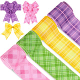 Whaline Spring Plaids Wired Edge Ribbons Colorful Checks Craft Fabric Ribbon Pink Green Yellow Purple Decorative Wrapping Ribbon