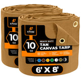 Xpose Safety Canvas Tarp - 10oz Tan Canvas Tarps Heavy Duty Water Resistant with Brass Grommets- Multipurpose Outdoor Tarpaulin