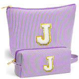 Fohufo Travel Essentials - Portable Travel Toiletry Bag for Women, Initial Makeup Kit Organizer Make up Cosmetic Bag Set Purple