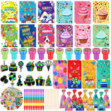 Feifeiya 12 Set Happy Birthday Classroom Gifts Return Gifts for Birthday Party Goodie Bags for School Coloring Books Stickers St