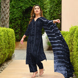 Gosriki Women'S Rayon Blend Straight Bandhej Printed Kurta With Pant & Dupatta (Baghira Grey-Gs_S_Grey_Small),Grey,,B0DFY48RNZ