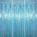 Voircoloria 3 Pack 3.3 x 6.6 ft Light Blue Foil Fringe Backdrop Curtains, Tinsel Streamers Party Decorations, Fringe Backdrop fo
