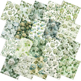 HunnmingRe 20 Pcs 10x10 Sage Green Hydrangea Quilting Fabric Square Greenery Flower Precuts Quilted Fabric Bundle Bow Leaves
