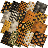 HunnmingRe 20 Pcs 10''x10'' Vintage Halloween Quilting Fabric Square Bundle Skull Spider Black Cat Precuts Quiltted Fabric Candy