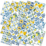 Hahafelt 10 Pcs Lemon Quilting Fabric Square 18 x 22 Inch Chinoiserie Quilted Fabric Bundle Blue White Yellow Lemon Printed Flor