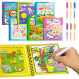 VGRASSP Reusable Magic Water Coloring Painting Book for Kids Self Drying Water Pen Fun and Learn Cartoon Educational Drawing