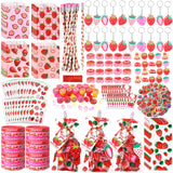 Sayglossy 251 Pcs Strawberry Party Favors Set Includes Gift Bags Pencils Notebook Sharpener Slap Bracelets Rings Keychains Tatto