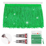 Green Glittery Fringes Trim, 5 Yards X 4 Inch Fringes Trim with B7000 Glue, Sewing Tassels for Crafts for Clothing Curtain Weddi