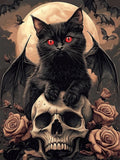 igoodom Diamond Art Kits for Adults, Black Cat Diamond Painting Kit, Full Drill Round Halloween Diamond Art Kits, DIY Gem Art an