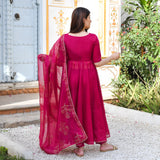 Anni Designer Women'S Rayon Blend Anarkali Embroidered Kurta With Pant & Dupatta (Aparnaa Pink_Xxl_Pink_Xx-Large),Pink,2XL,Rayon Blend,Anarkali,